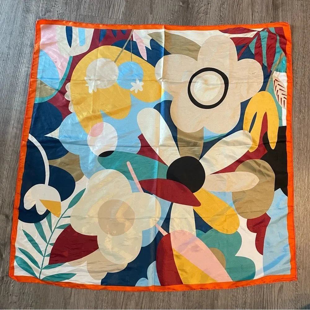 Floral Print Multi Color Satin Silky Square Scarf